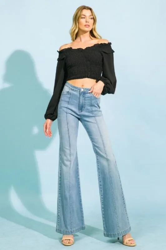 Women's Front Center Seam Pockets Bootleg Denim Jeans sold by BOLD elements