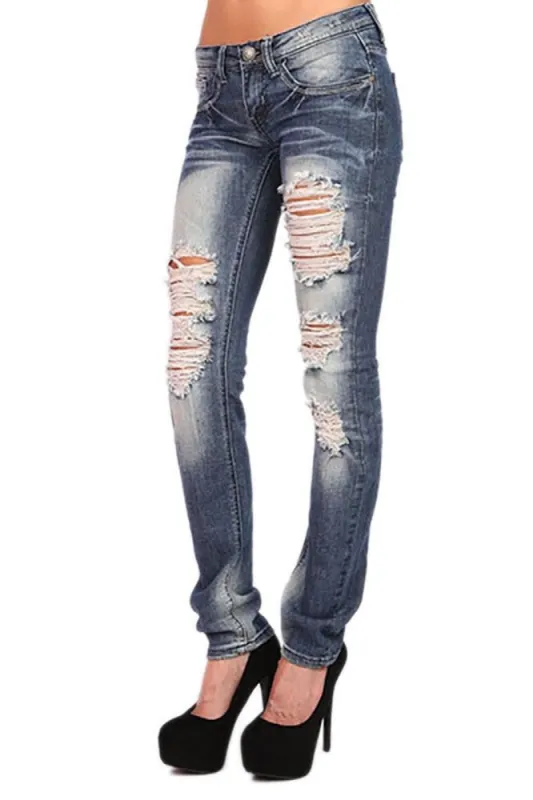Low-Rise Skinny Leg Jeans with Distressing sold by BOLD elements