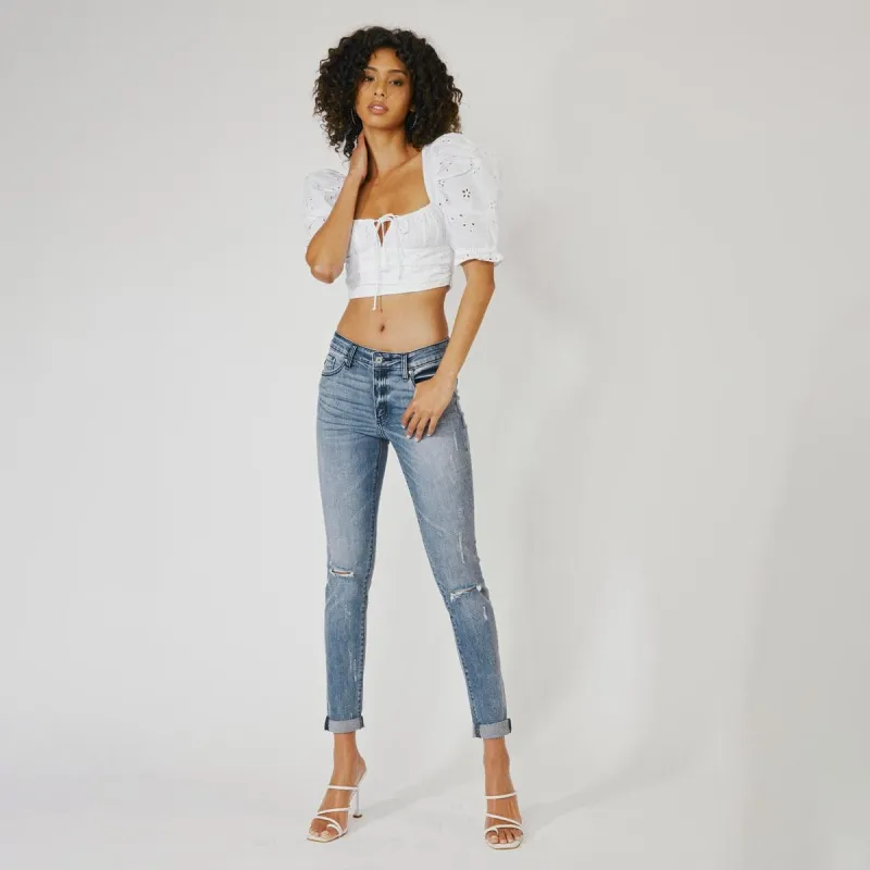 Women's Rise Classic Skinny Distressed Denim Jeans sold by BOLD elements