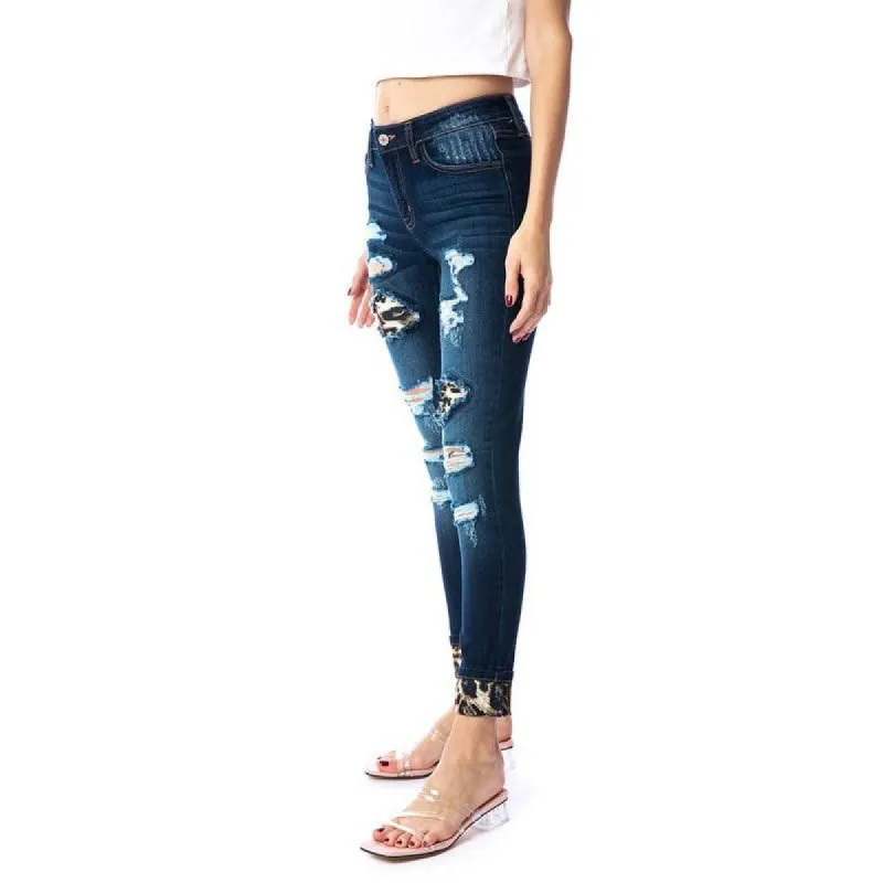 Women's Mid-Rise Leopard Patch Super Skinny Jeans sold by BOLD elements
