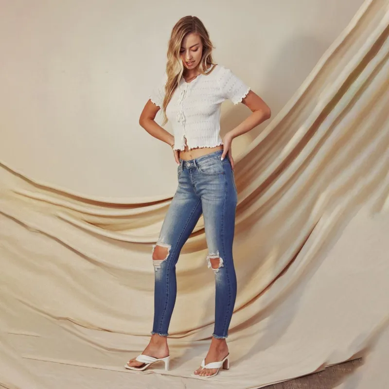 Women's Faded Distressed Skinny Ankle Jeans sold by BOLD elements