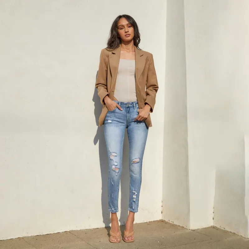 Women's Distress Ankle-Cut Skinnies Medium-Washed Jeans sold by BOLD elements