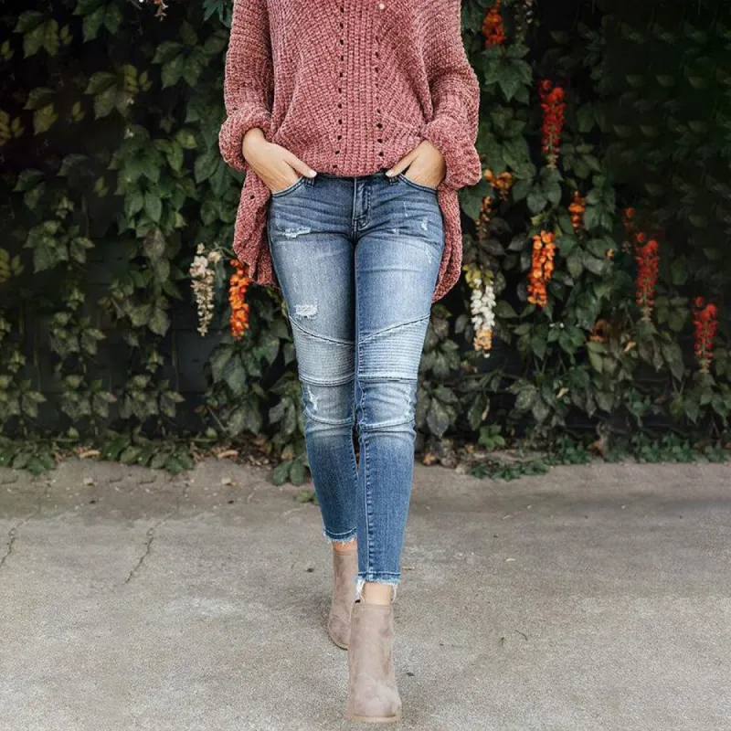 Women's Moto Style Distressed Skinny Jeans sold by BOLD elements