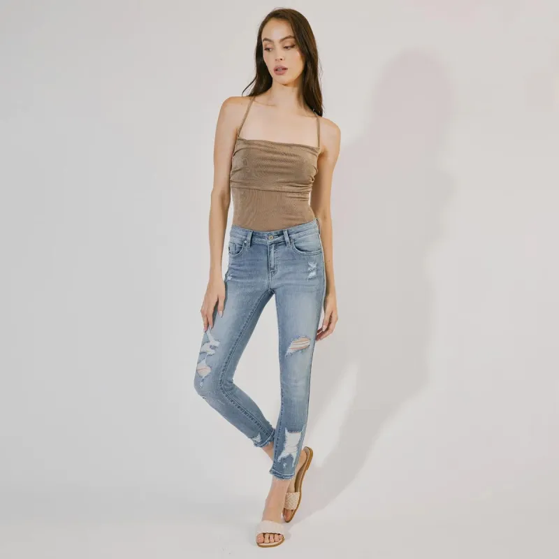 Women's Mid-Rise Distressed Ankle Skinny Jeans sold by BOLD elements