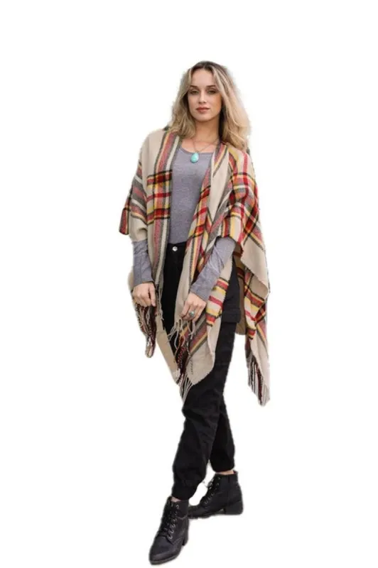 Open Sleeve Classic Plaid Ruana sold by BOLD elements