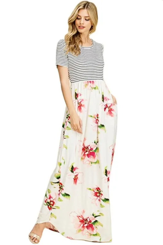 Women's Striped Floral Maxi Dress sold by BOLD elements