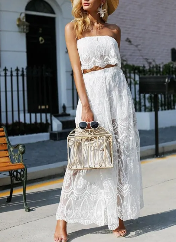 Floral Lace Two Piece Off Shoulder Sleeveless Pant Set sold by BOLD elements