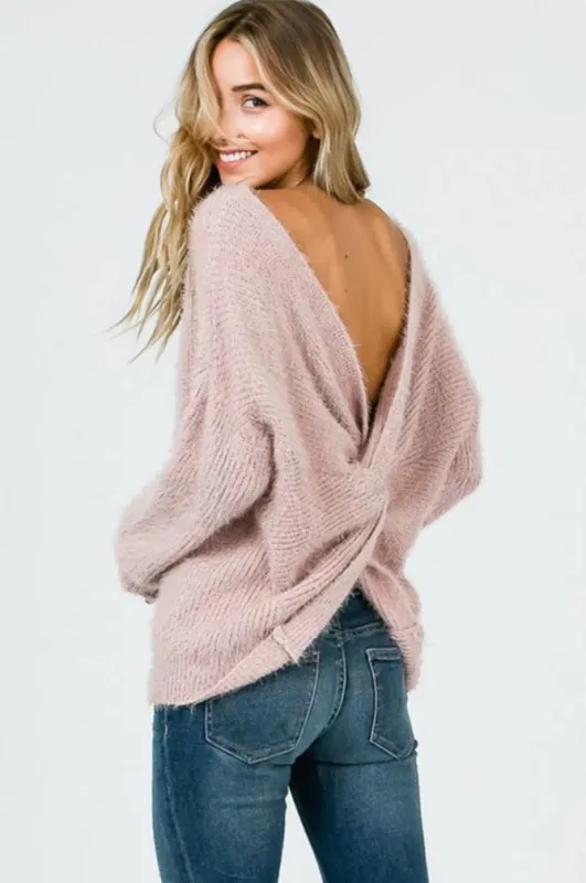 Women Mohair Knot Accent Infinity Twist Open Back Sweater sold by BOLD elements