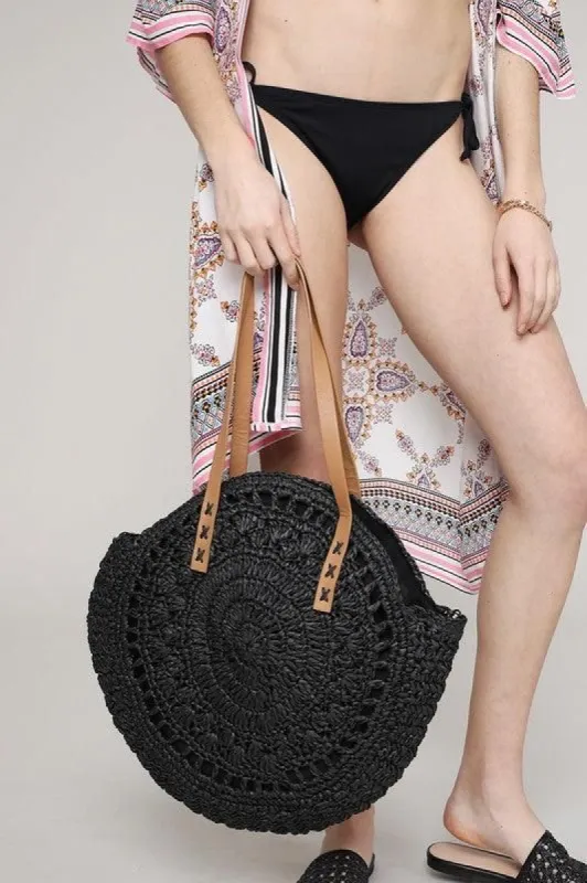 Black Hannah Straw Round Handbag sold by BOLD elements
