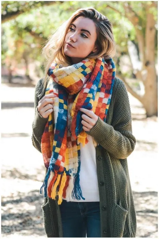 Women's Multicolor Patchwork Woven Tassel Scarf sold by BOLD elements