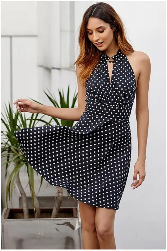 Polka Dot Sleeveless Low Open Back Halter Dress sold by BOLD elements