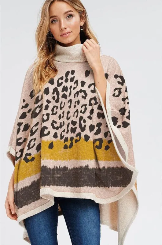 Leopard Stripe Turtle Neck Poncho Top sold by BOLD elements