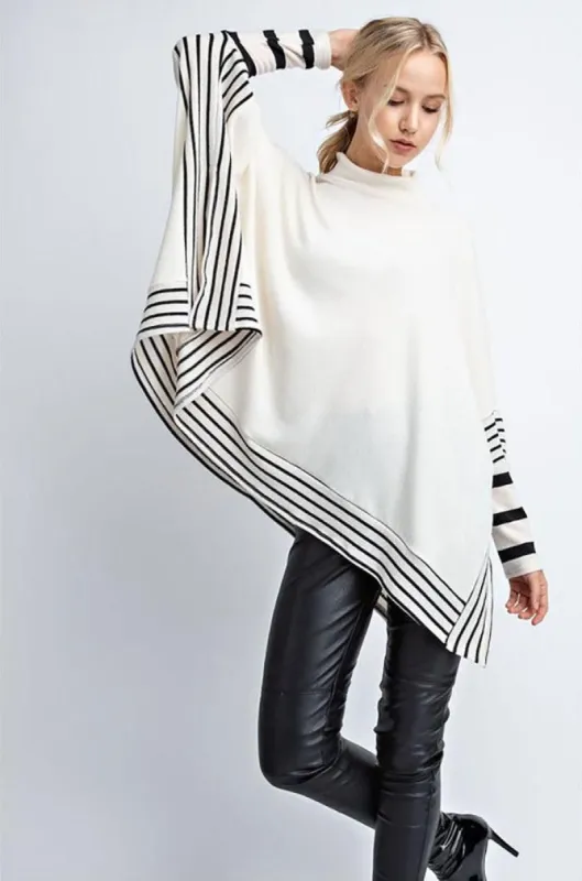 Strip Solid Miru Mock Neck Poncho Top sold by BOLD elements