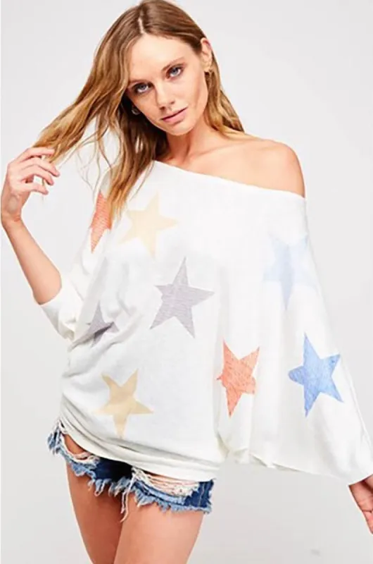 Women's Plus Size Multi-Color Star Print Batwing Top sold by BOLD elements