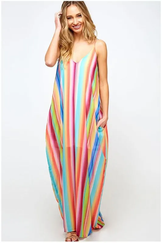 Rainbow Stripe Maxi Dress with Pockets sold by BOLD elements
