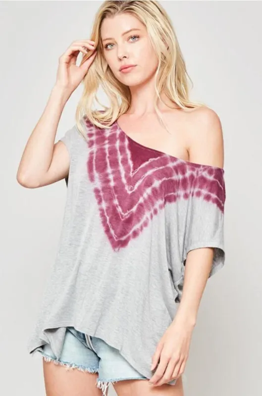 Tie-Dye One-Shoulder Boatneck Asymmetrical Top sold by BOLD elements