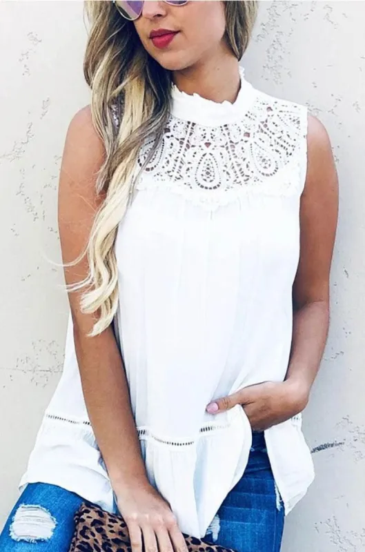 Women's Lace Trim Sleeveless Tunic Top sold by BOLD elements