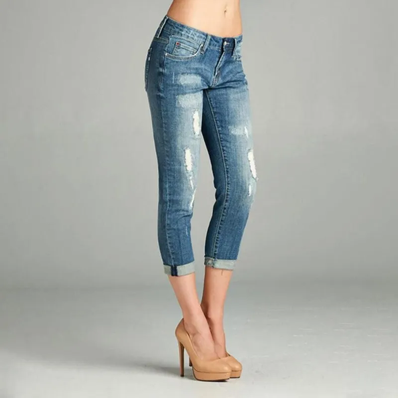 Women's Zig-Zag Stitch Destroy Skinny Boyfriend Jeans sold by BOLD elements