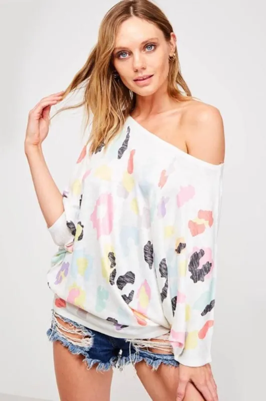 Colorful Leopard Bat-Wing Dolman Sleeves Top sold by BOLD elements