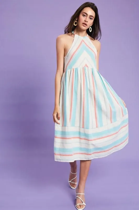 Women Keyhole Striped Woven Maxi Dress with Pockets sold by BOLD elements