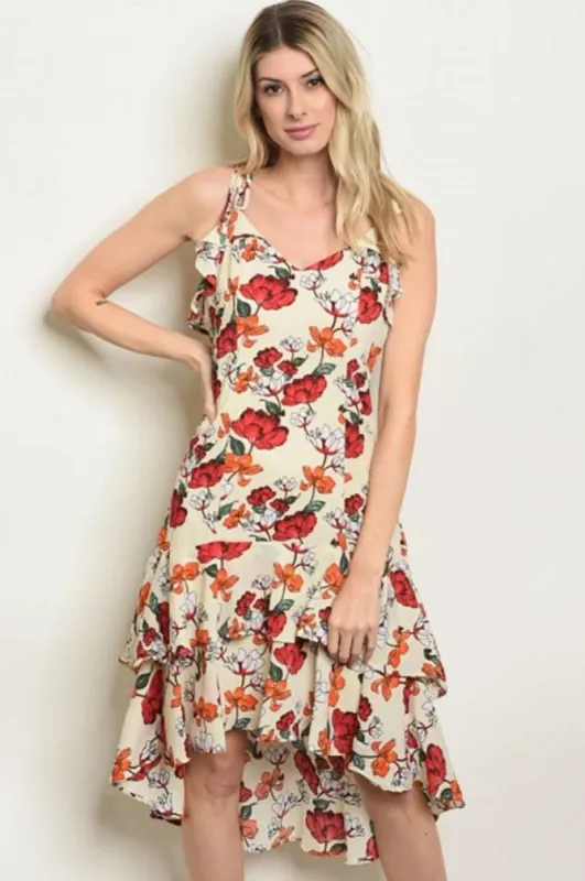 Sleeveless V-Neck Floral Ruffled Dress sold by BOLD elements