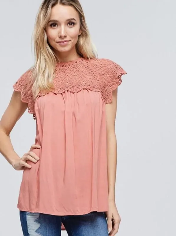 Women's Lace Crochet Contrast Sleeveless Solid Top sold by BOLD elements