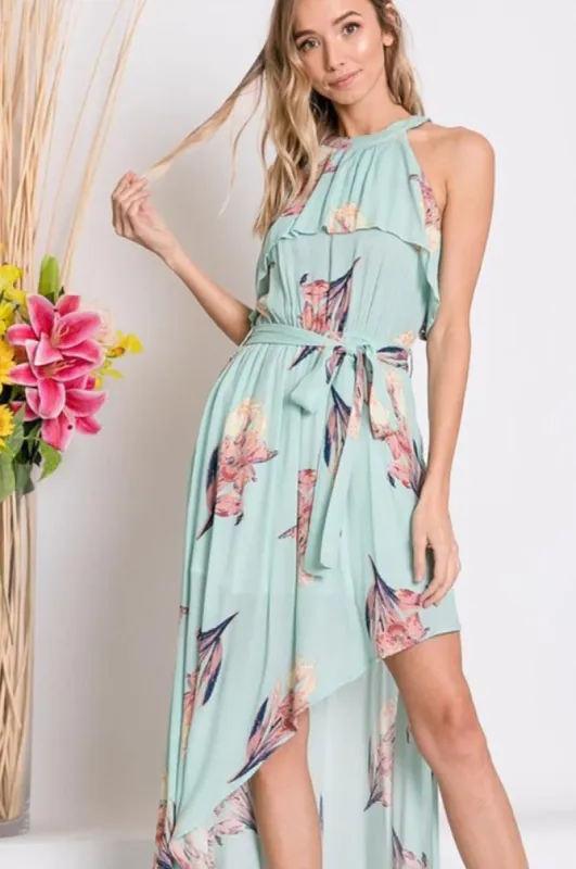 Sleeveless Floral Ruffled Bib Maxi Dress sold by BOLD elements