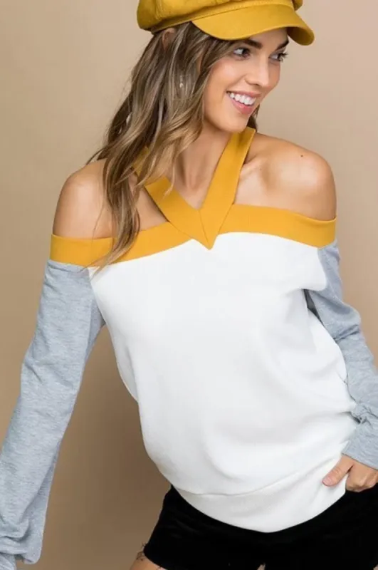 Women's Off Shoulder Contrast Halter Neck Top sold by BOLD elements