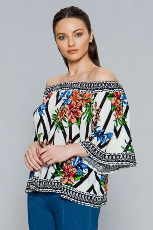 Floral Off Shoulder Bell Sleeves Top sold by BOLD elements