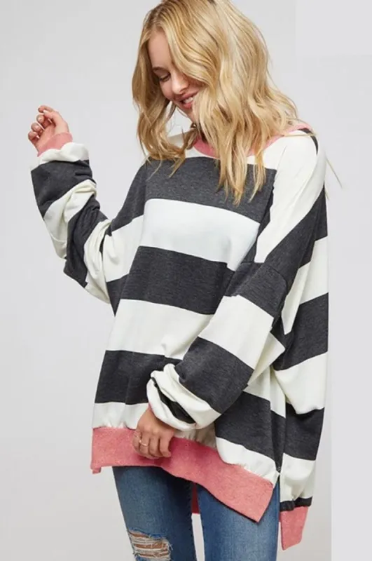 Long Sleeve Wide Stripe Contrast Sweatshirt Top sold by BOLD elements