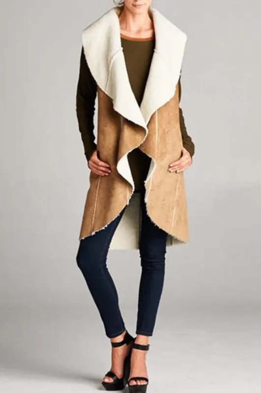 Suede Faux Shearing Maxi Ruffle Vest sold by BOLD elements