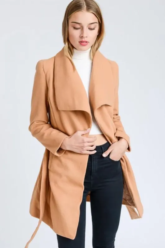 Wide Collar Waist Tie Long Coat sold by BOLD elements