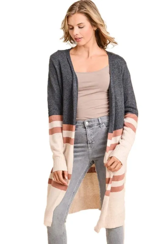 Long Sleeve Contrast Colors Long Cardigan sold by BOLD elements