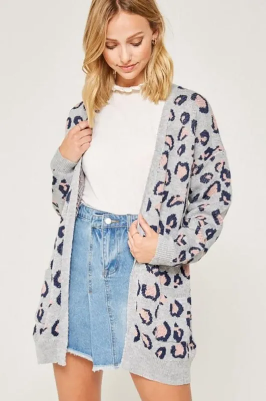 Women Leopard Knit Sweater Cardigan made by Hayden