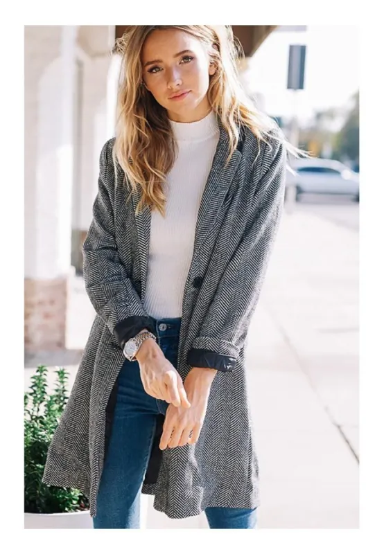 Long Sleeve Side Pockets Hounds-Tooth Coat sold by BOLD elements