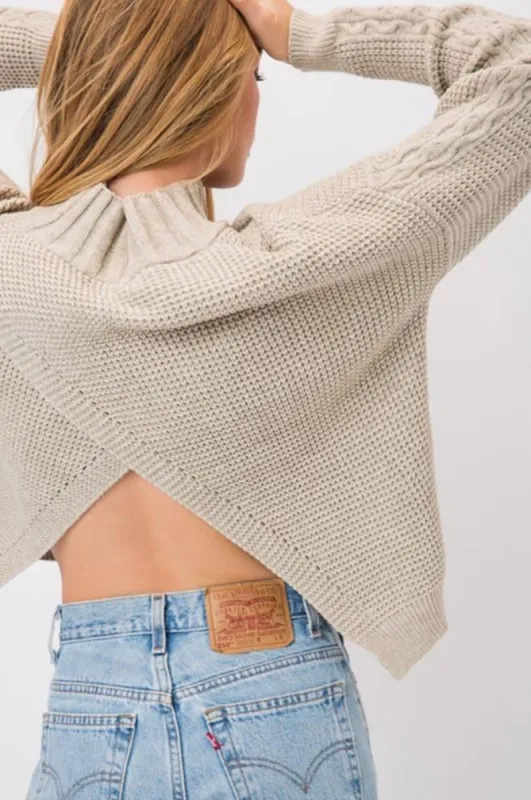 Mock Neck Knitted Open Back Sweater sold by BOLD elements