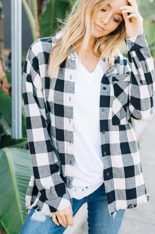 Women Classic Flannel Distressed Back Lettering Shirt sold by BOLD elements