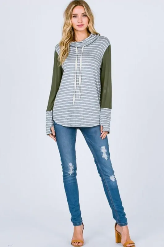 Women Strip Cowl Neck Long Sleeve Top sold by BOLD elements