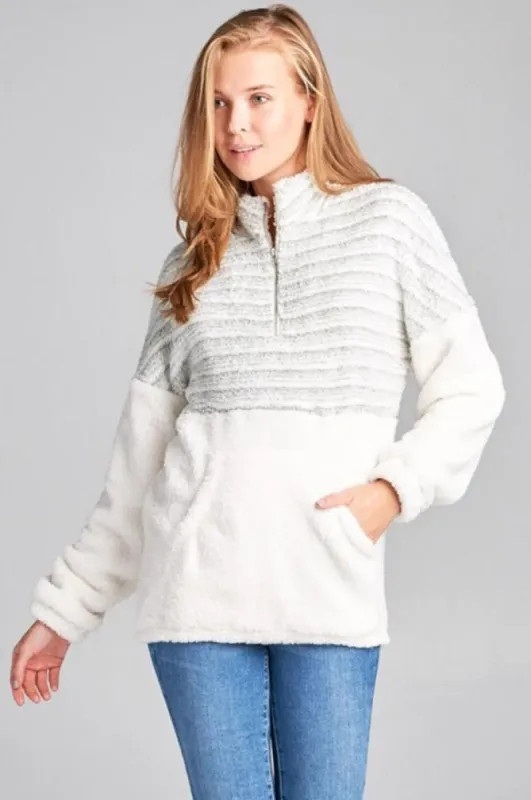 Faux Shearing Collared  Front Zipper Pocket Detail Sweatshirt sold by BOLD elements