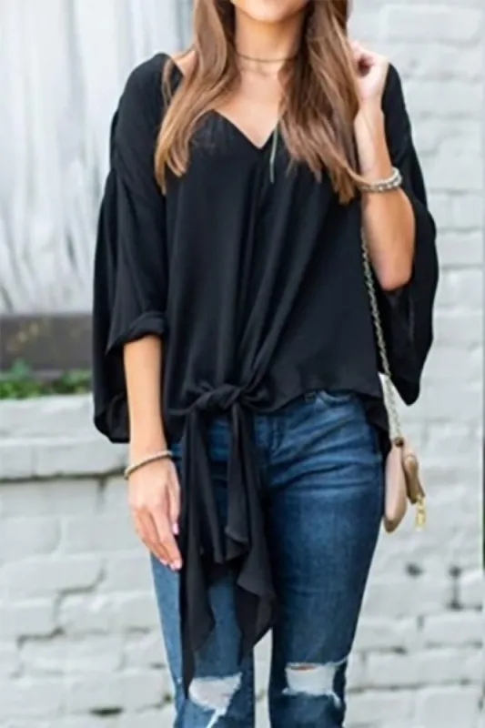 Women Deep V-Neck Top Self-Tie Knot Closure Top made by BOLD elements