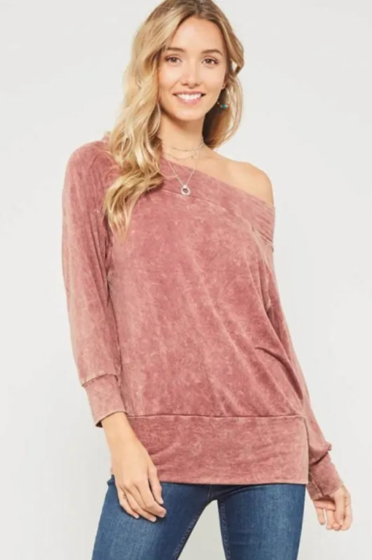 Washed Boat Neck French Terry Knit Top sold by BOLD elements