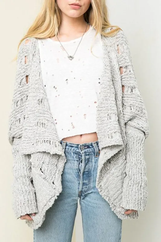 Solid Asymmetrical line Open Knit Cardigan sold by BOLD elements