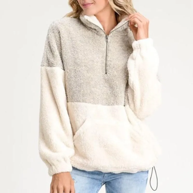 Women's Turtle Neck Fuzzy Pull Up Zipper Sweater sold by BOLD elements