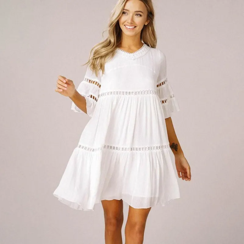 Romantic Comfortable Boho Babydoll Dress With Bell Sleeves sold by BOLD elements