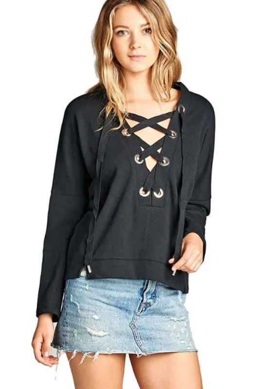 Women's Lace Up Full Dolman Sleeves Top sold by BOLD elements