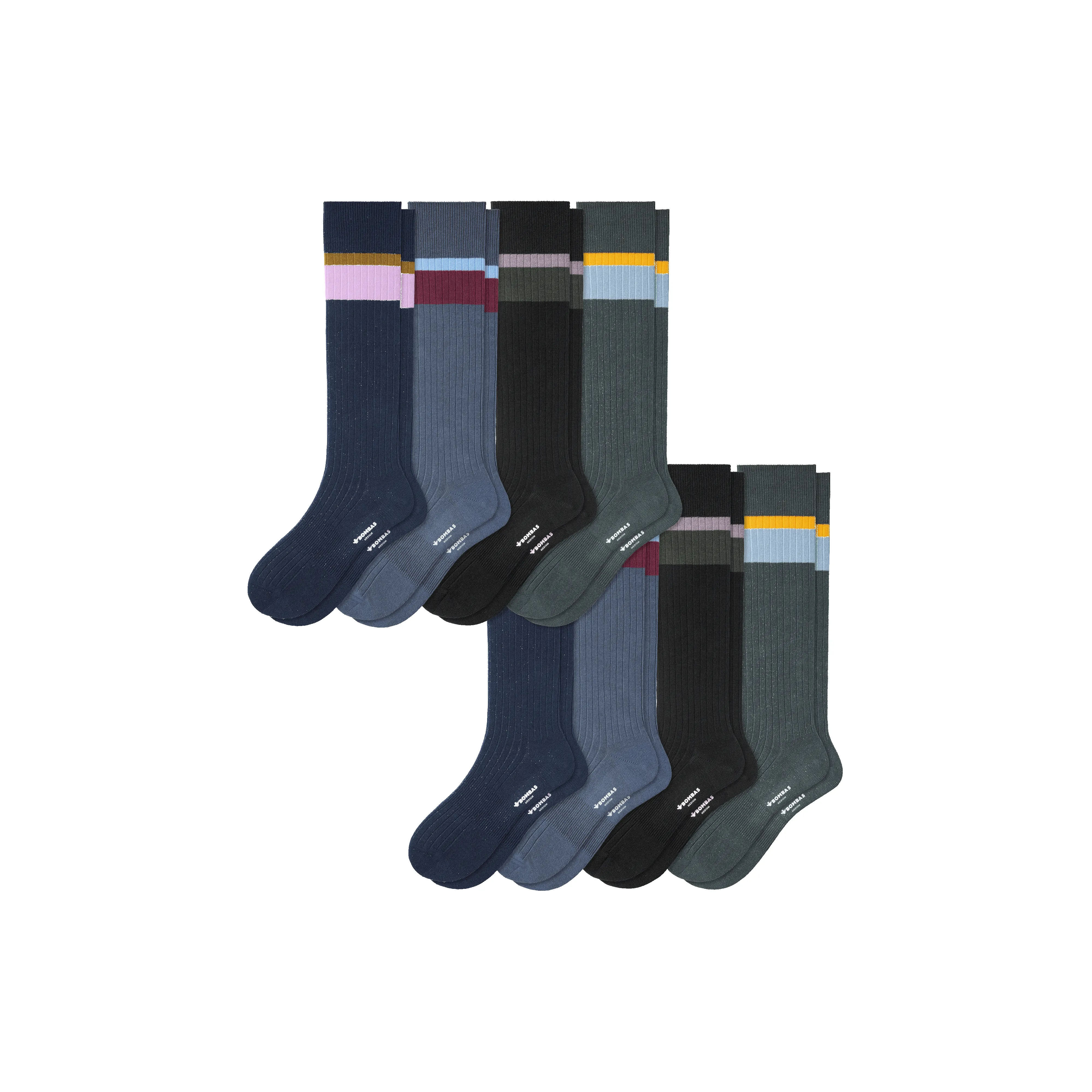 Men's Ribbed Dress Over the Calf Sock 8-Pack sold by Bombas