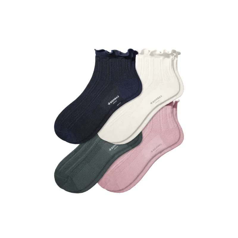 Women's Pointelle Frill Quarter Sock 4-Pack sold by Bombas