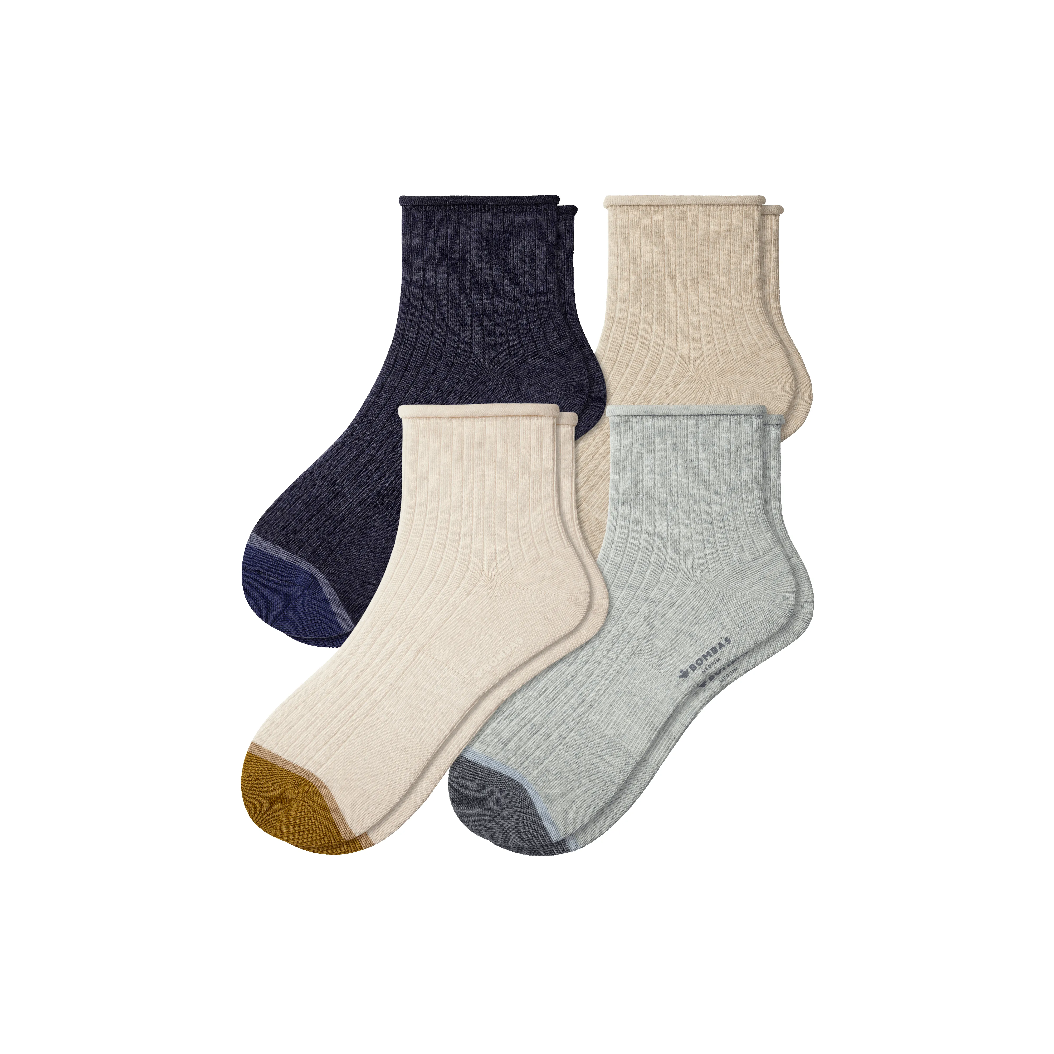 Women’s Roll-Top Ribbed Quarter Sock 4-Pack sold by Bombas