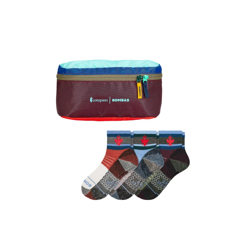 Cotopaxi x Bombas Merino Wool Blend Hiking Quarter Sock 3-Pack & Fanny Pack sold by Bombas