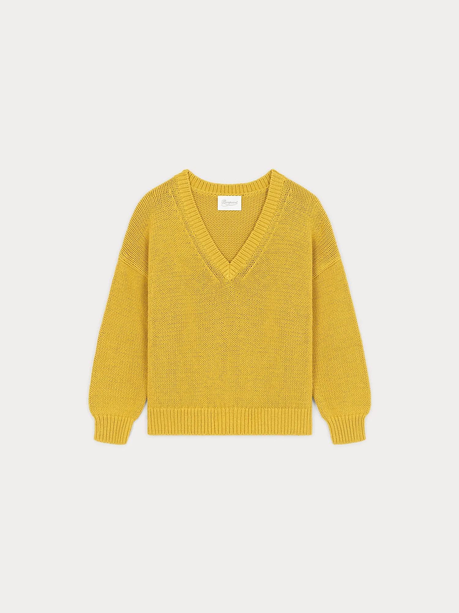 Pull en maille chunky col V en coton jaune sold by Bonpoint